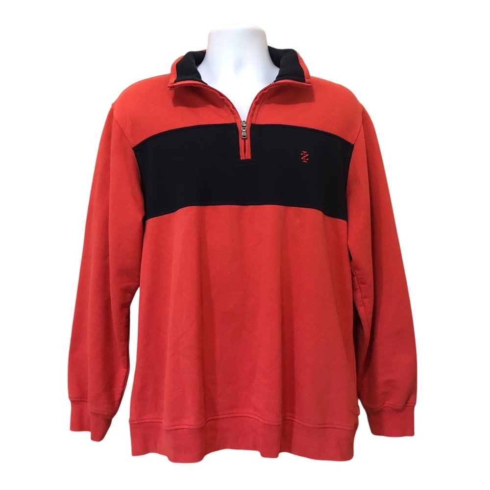 IZOD Men’s 1/4 Zip Pullover Shirt M Orange Navy Blue Colorblock Logo Sweatshirt